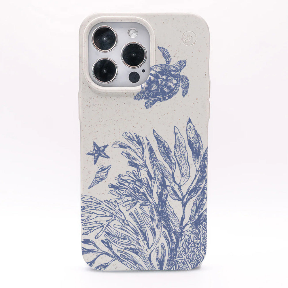 iPhone 13 mini Hülle - Schildkröten weiß - "White Silent Waves" - nachhaltig