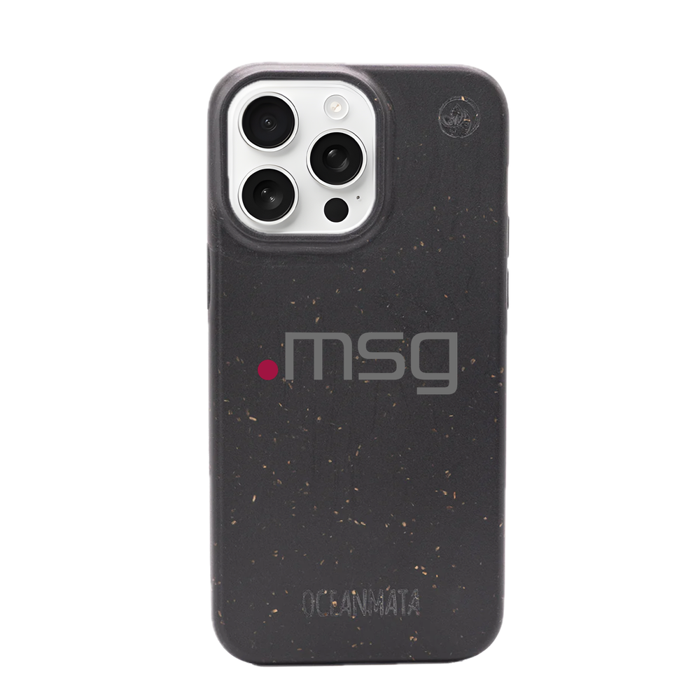 msg systems ag × OceanMata Hülle Schwarz – iPhone 14 (Muster)
