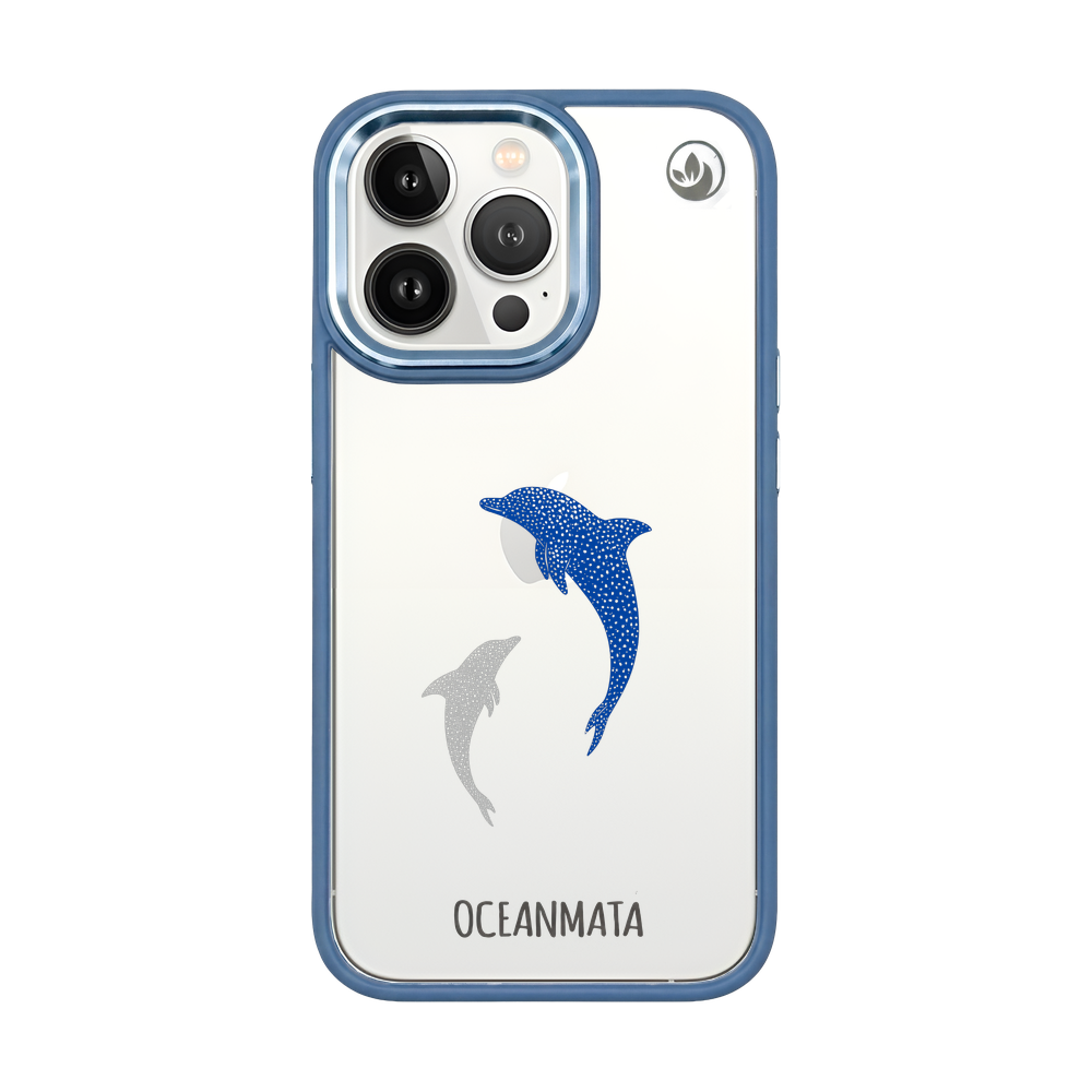 iPhone 13 pro case - dolphin blue - "Dolphin Twins" - sustainable