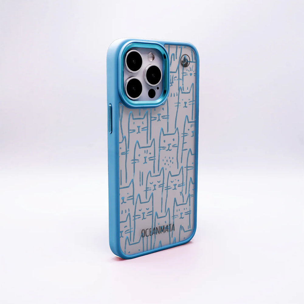 iPhone 16 pro max Hülle - Katzen blau - "miau" - nachhaltig