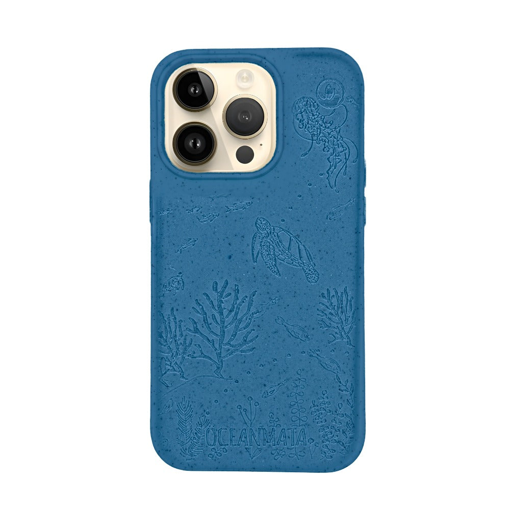iPhone 14 pro hoesje 'TURTLE Family' - blauw - duurzaam