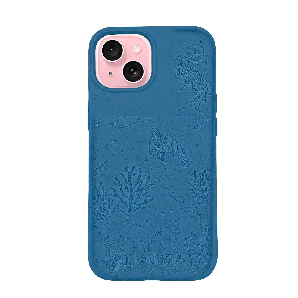 iPhone 15 hoesje 'TURTLE Family' - blauw - duurzaam