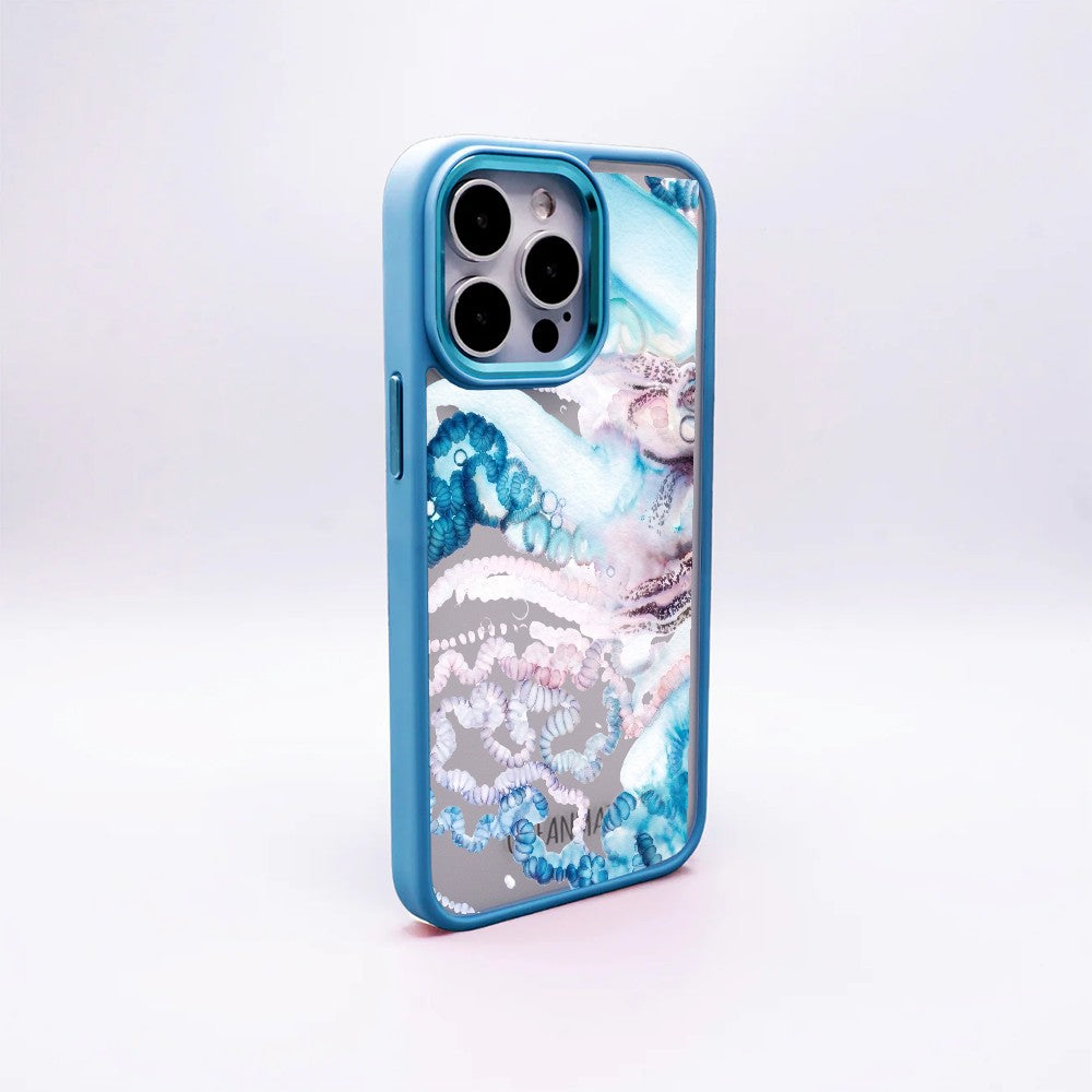 iPhone 16e Hülle - Qualle blau - "Men o' War" - nachhaltig