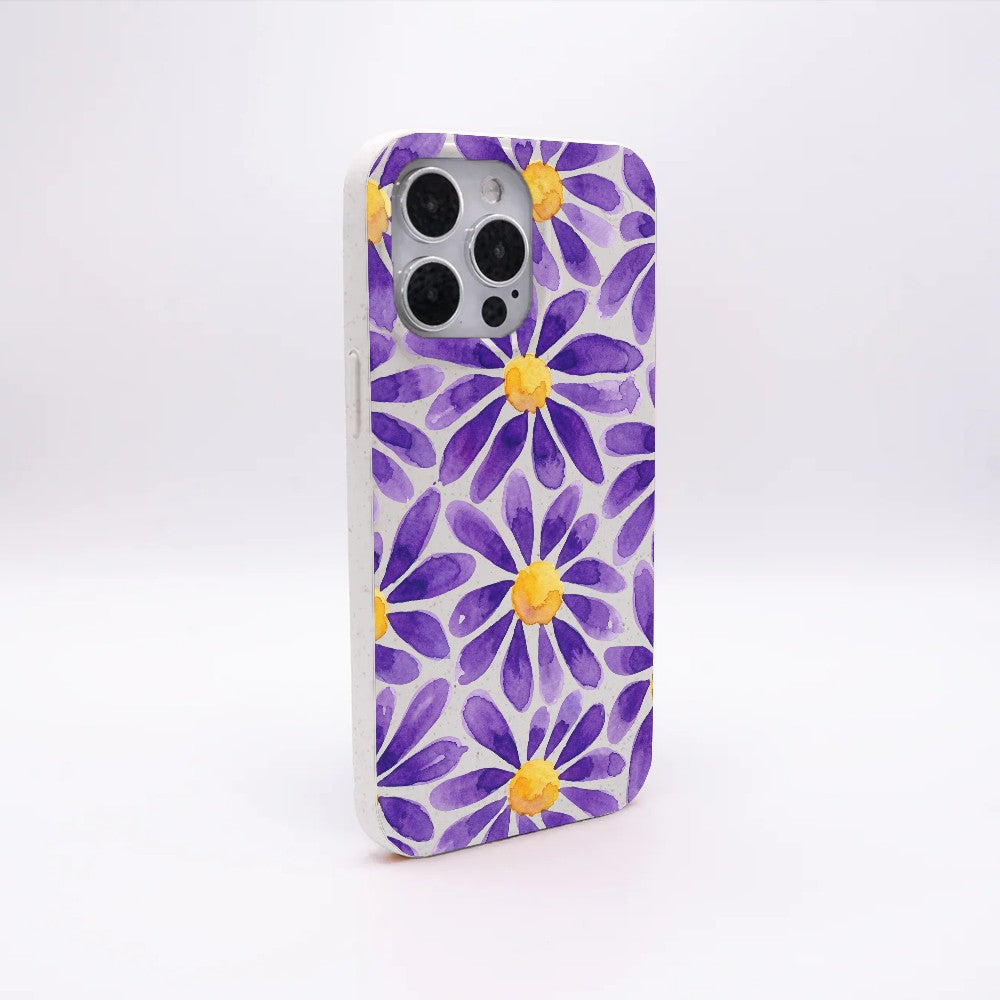 Biologisch abbaubare Handyhülle iPhone 15 pro Purplebloom — kompostierbar — Rückseite