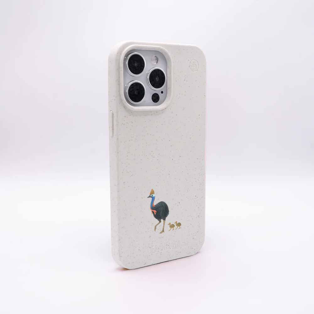 iPhone 14 pro Hülle - Cassowary weiß - "CassowaryStroll" - nachhaltig