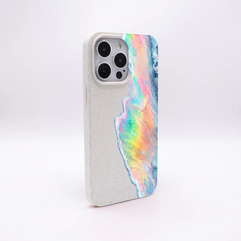 iPhone 14 pro Hülle - Regenbogen Welle weiß - "WaveOfPride" - nachhaltig