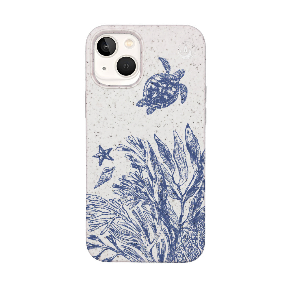 iPhone 13 mini Hülle - Schildkröten weiß - "White Silent Waves" - nachhaltig