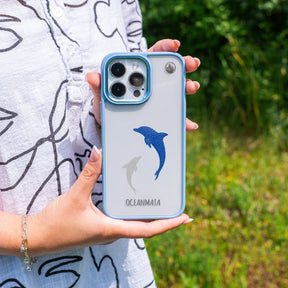 iPhone 15 pro Hülle - Delfin blau - "Dolphin Twins" - nachhaltig