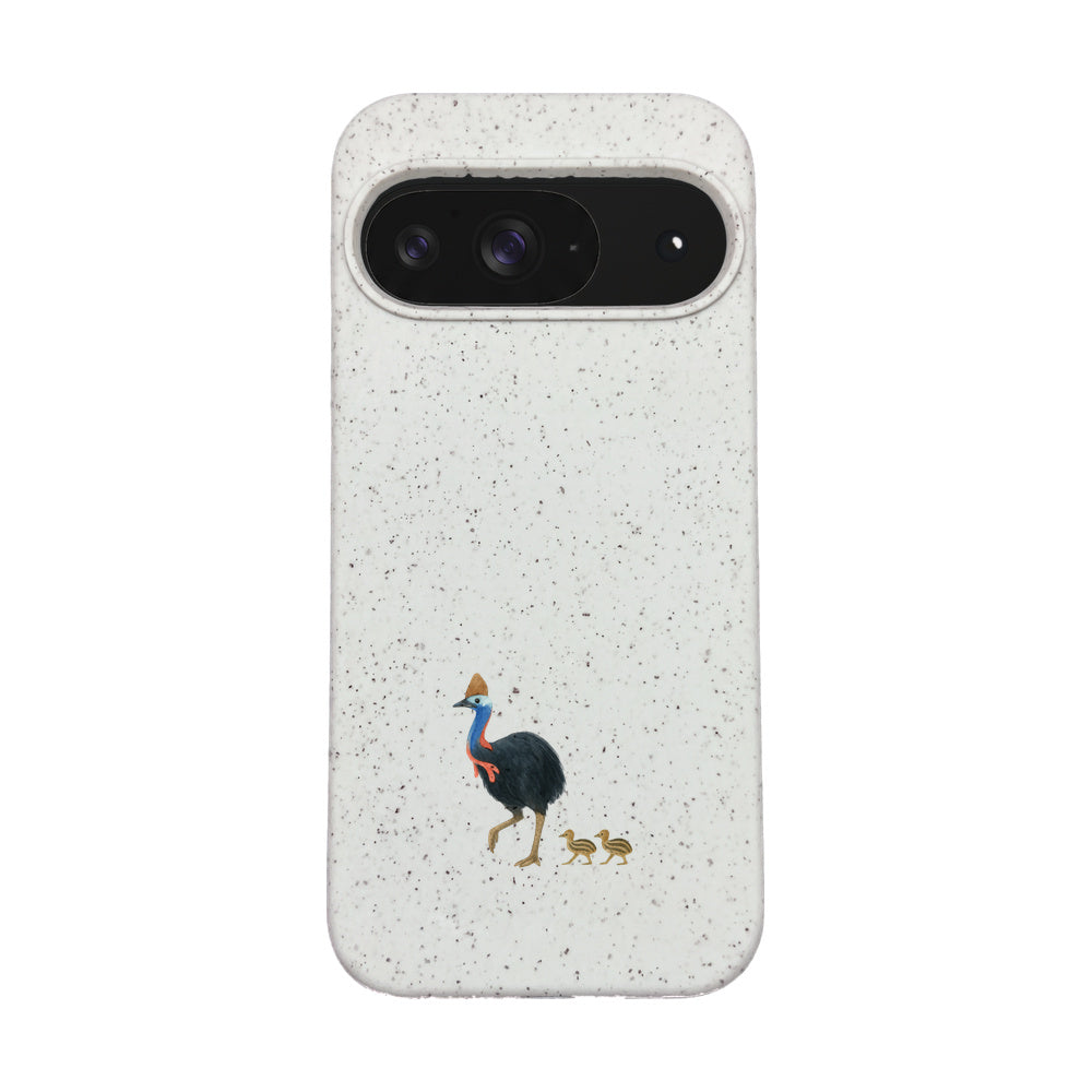 Google Pixel 9 / 9 Pro Hülle - Cassowary weiß - "CassowaryStroll" - nachhaltig