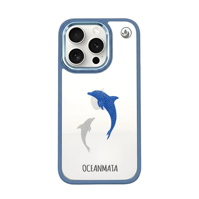 iPhone 15 pro max case - dolphin blue - "Dolphin Twins" - sustainable