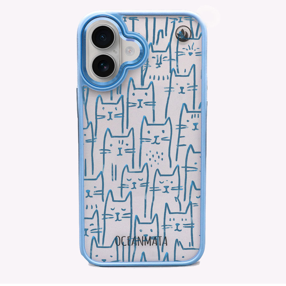 iPhone 16 Hülle - Katzen blau - "miau" - nachhaltig