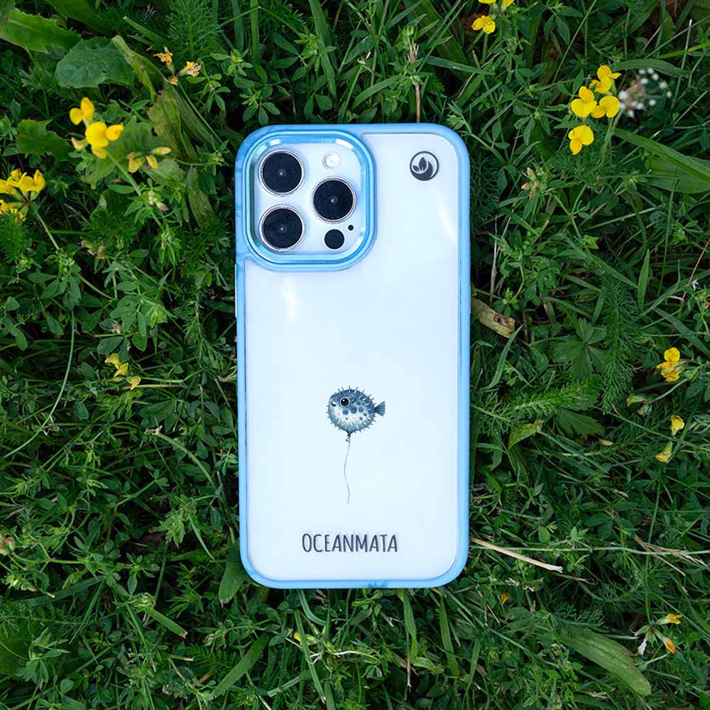 iPhone 16 pro Hülle - kugelfisch blau - "Pufferfish" - nachhaltig