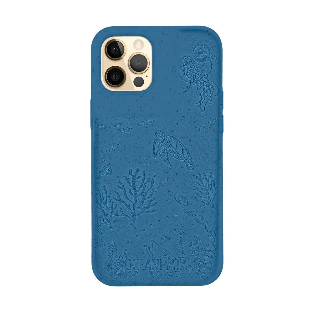 iPhone 12 pro hoesje 'TURTLE Family' - blauw - duurzaam