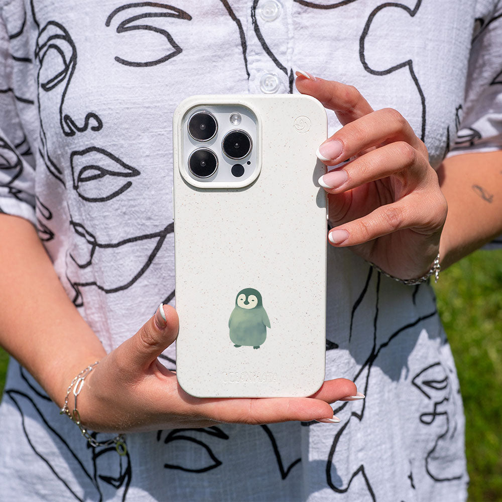 iPhone 15 pro max Hülle - Pinguin weiß - "HappyPinguin" - nachhaltig