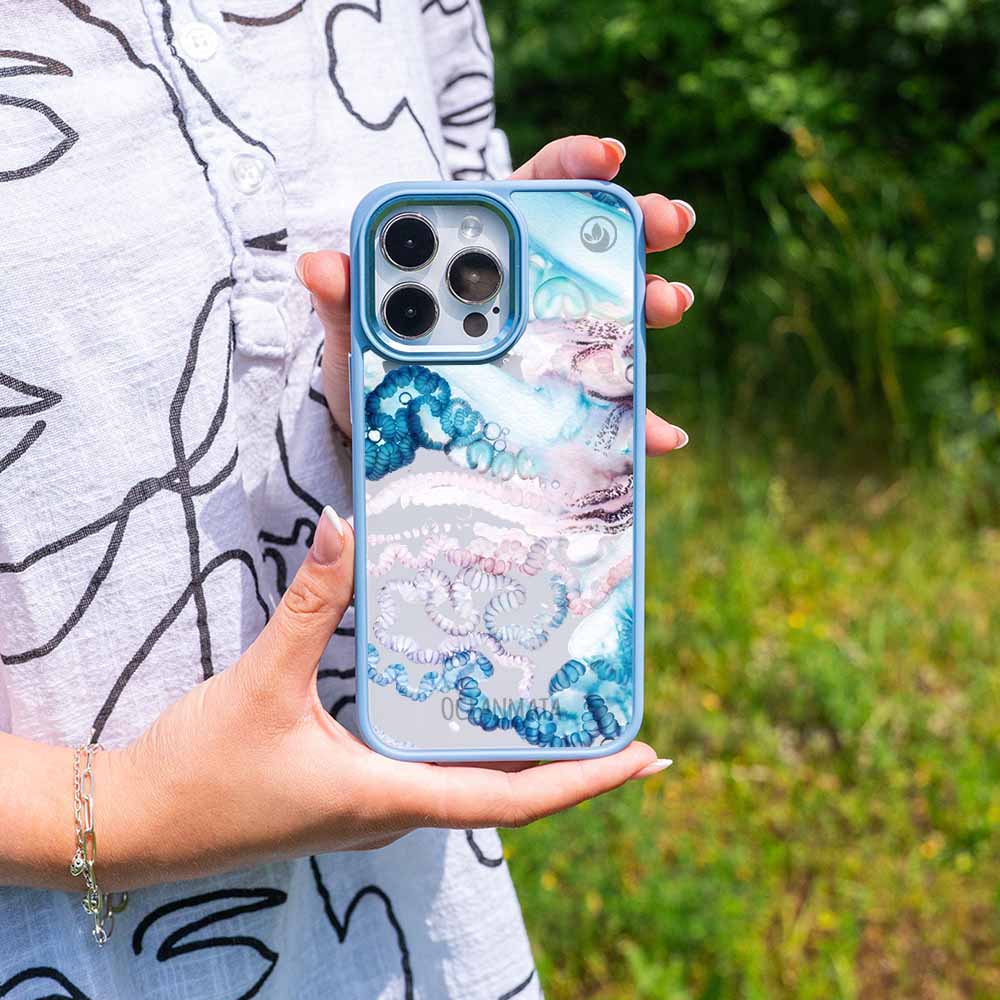 iPhone 14 Hülle - Qualle blau - "Men o' War" - nachhaltig