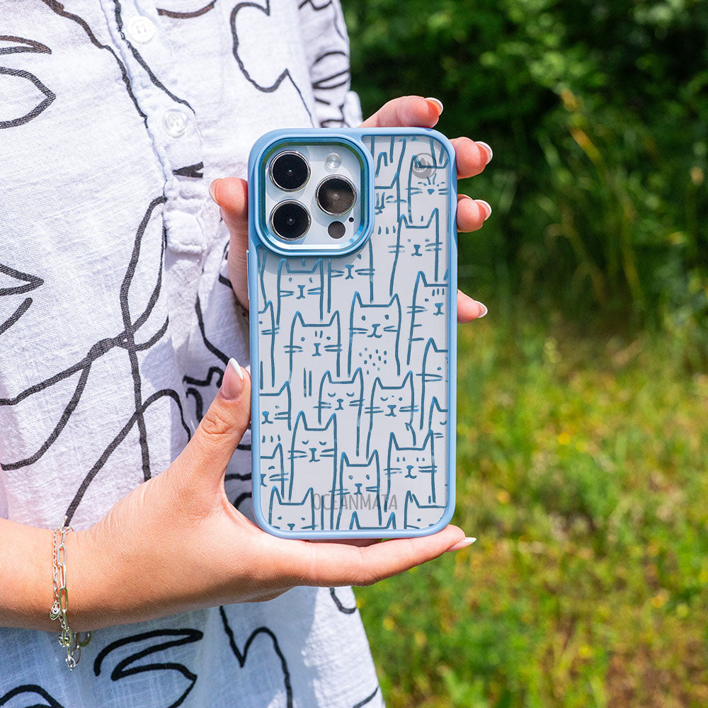 iPhone 16 Hülle - Katzen blau - "miau" - nachhaltig
