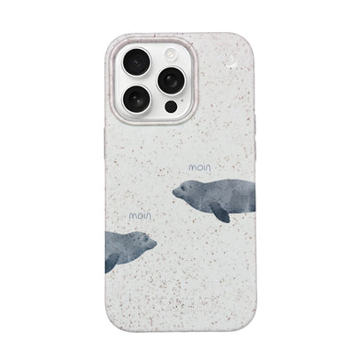 iPhone 16 pro Hülle - Robbe weiß - "mooornin" - nachhaltig