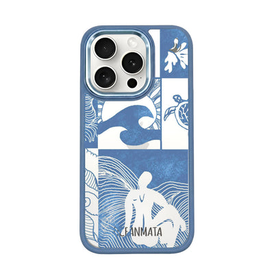 iPhone 15 pro max hoesje - Line Art Ocean - "Waves of Balance" - duurzaam