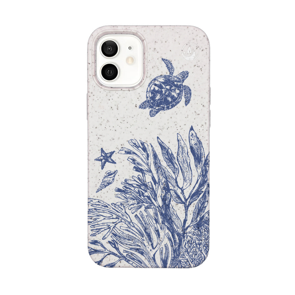 iPhone 12 mini Hülle - Schildkröten weiß - "White Silent Waves" - nachhaltig