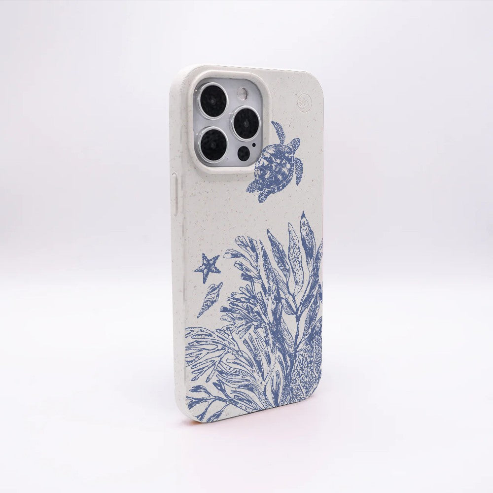 iPhone 14 pro Hülle - Schildkröten weiß - "White Silent Waves" - nachhaltig