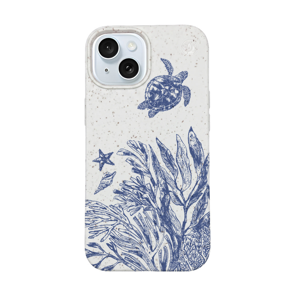 iPhone 15 Hülle - Schildkröten weiß - "White Silent Waves" - nachhaltig