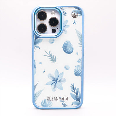 iPhone 14 pro hoesje - bloemenblauw - "Flowers &amp; Shells" - duurzaam